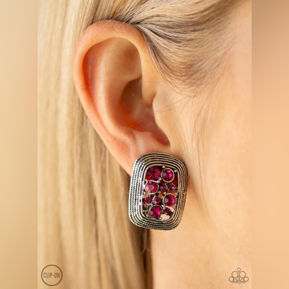 paparazzi Jewelry - - Darling Dazzle Pink Clip-On Earring